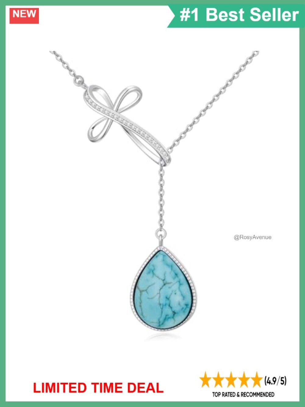 Sterling Silver Turquoise Lariat Necklace Infinity Cross Y-Shaped Pendant